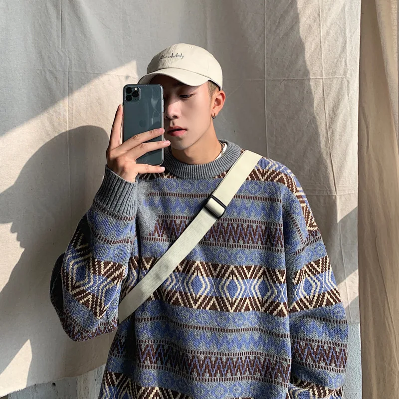 Winter Sweater Men's Warm Fashion Retro O-neck Knit Pullover Men Wild Casual Loose Knitting Sweaters Male Sweter Clothes