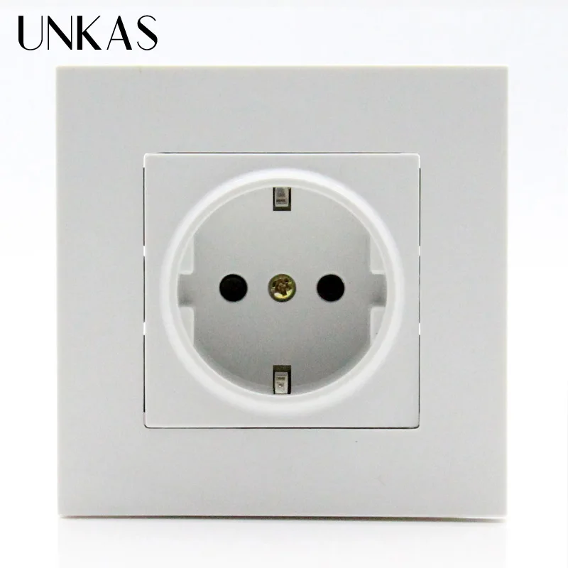 

UNKAS Manufacturer New Arrival EU Standard Power Wall Socket, White Plastic, AC 110~250V 16A Wall Power Socket