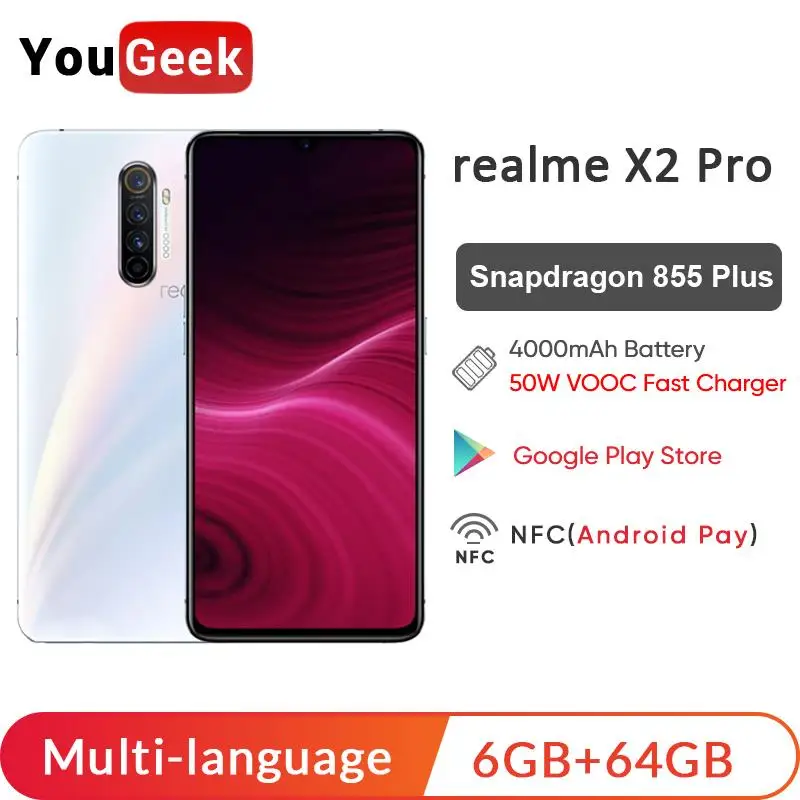 Realme X2 Pro X 2 6GB 64GB 6,5 ''мобильный телефон Snapdragon 855 Plus Octa Core 64MP Quad camera телефон nfc VOOC 50W быстрое зарядное устройство