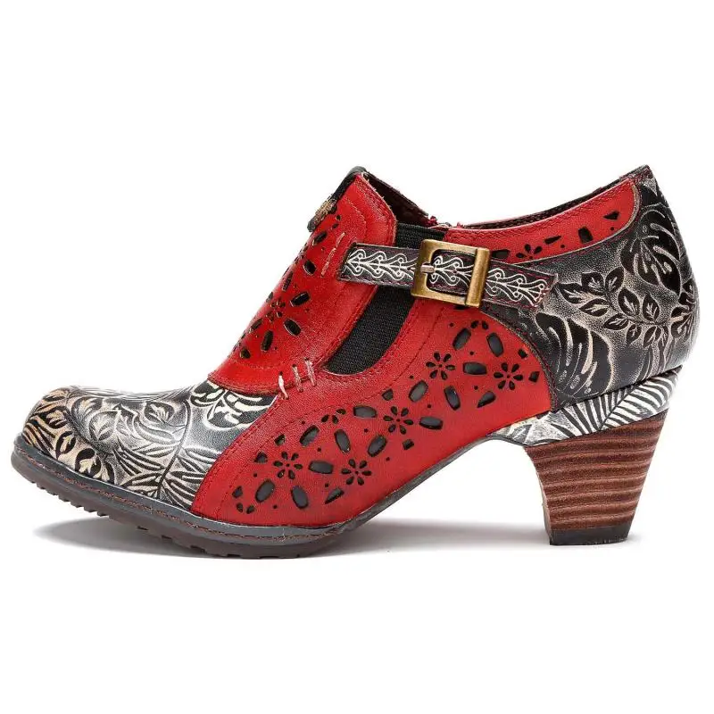 Обувь из натуральной кожи в стиле ретро; туфли-лодочки на высоком каблуке; женская обувь; повседневная женская обувь ручной работы с круглым носком на молнии, раскрашенная вручную