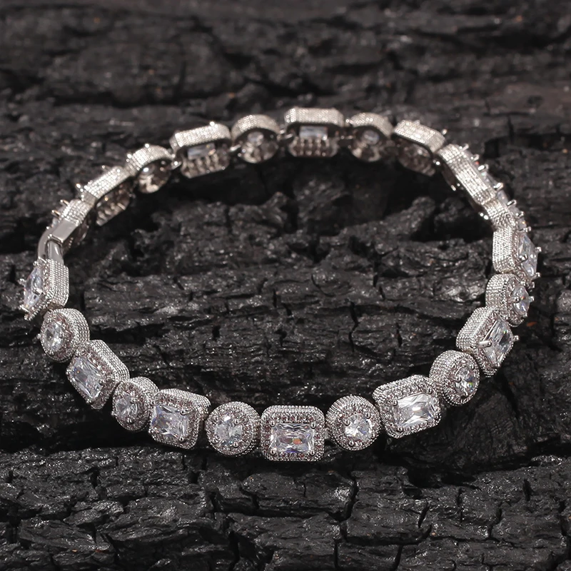 

8MM Bling Square Iced Out Cubic Zirconia Bracelet Geometric Square AAA CZ Stone Tennis Chain Bracelets Men Women Hip Hop Jewelry
