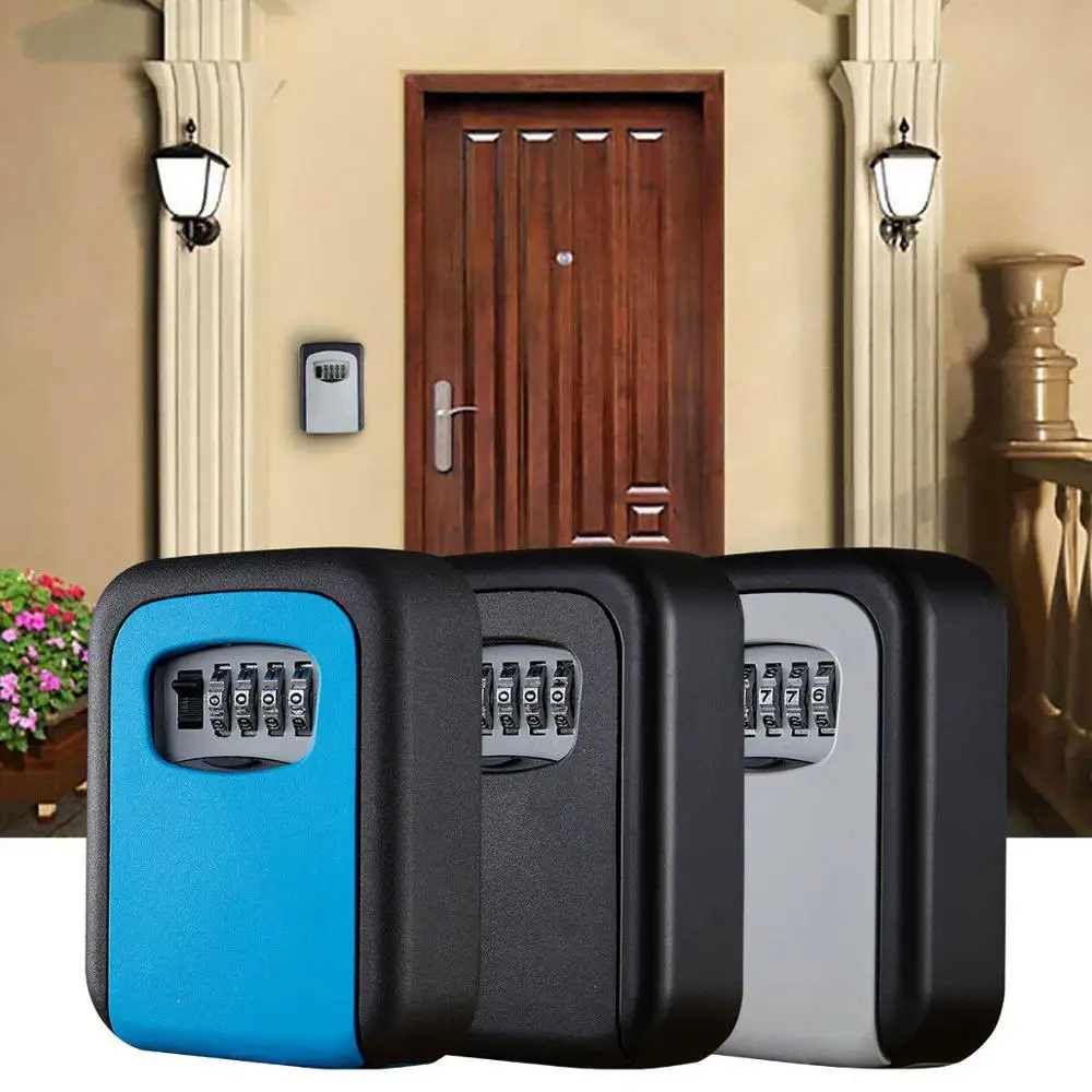 Key Lock Box Wall Mounted Aluminum Alloy Key Safe Box Weatherproof 4 Digit Combination Keys Storage Lock Boxes Indoor Outdoor