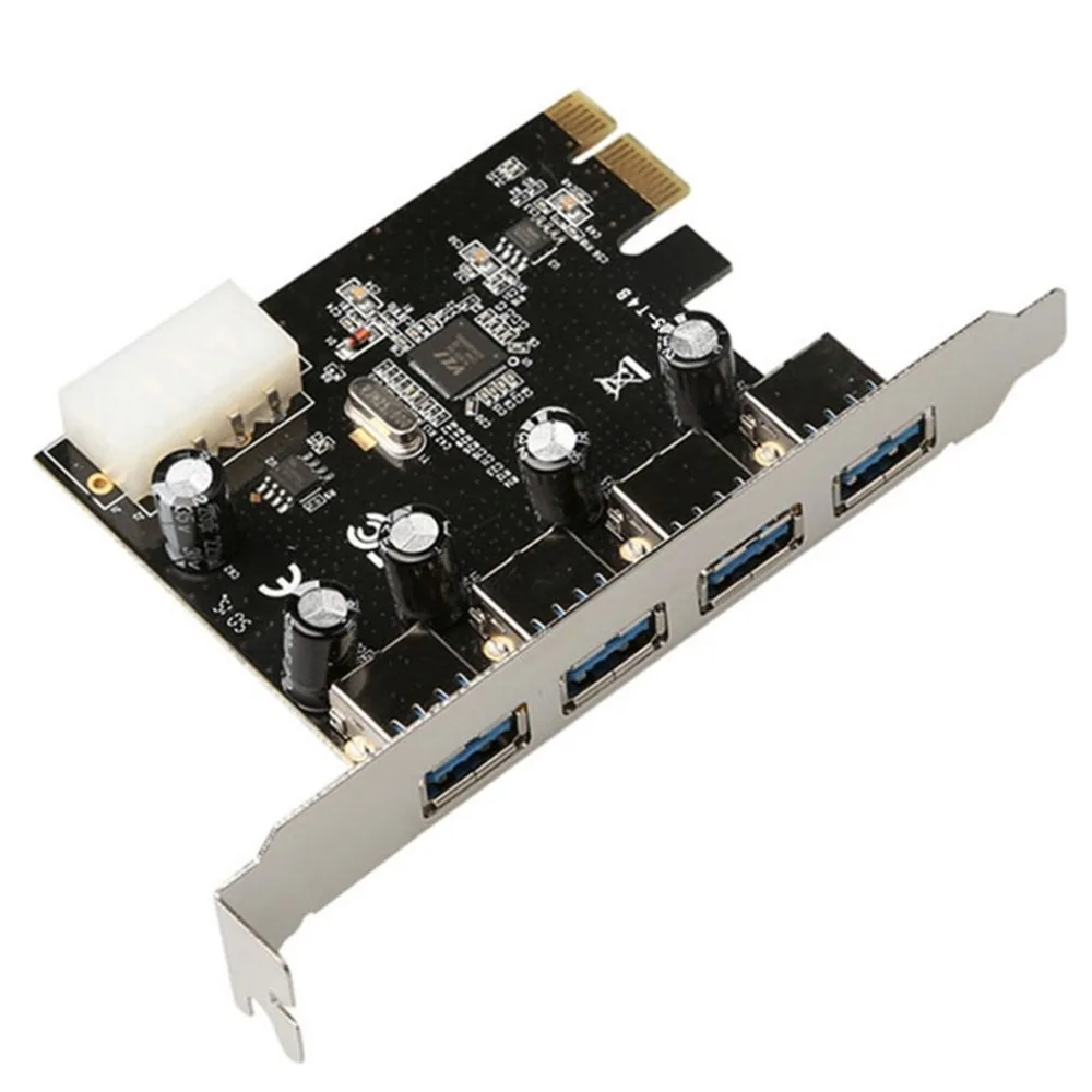 EmNarsissus Vl805 Pcie X1-Chipsatz 4-Port-USB3.0-Riser-Karte auf 4-Port-USB3.0 4-polige Netzteilplatine Pci-E-Erweiterungskarte 