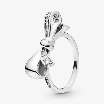 

JrSr new 100% 925 Sterling Silver White zircon Bow Ring 2020 Women DIY Anniversary Jewelry Valentine Day gifts Free shipping Hot