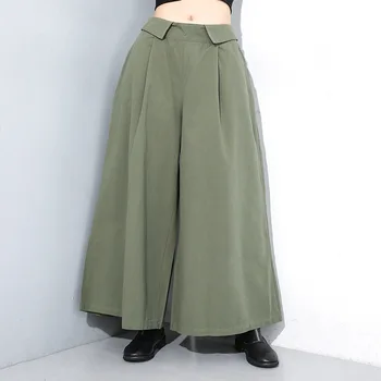 

LANMREM 2020 Winter New Elastic Waist Pure Color Wide Leg Pants Personality Large Size Loose Casual Straight Trousers PC068