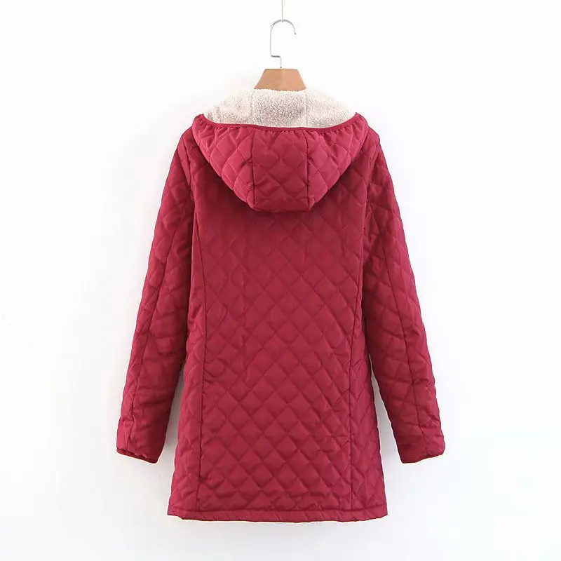 

2020 New Women Winter Hooded Jacket Lamb Wool Warm Cotton Padded Basic Coat Femme New Mid-Long Parkas Ladies Overcoat A413