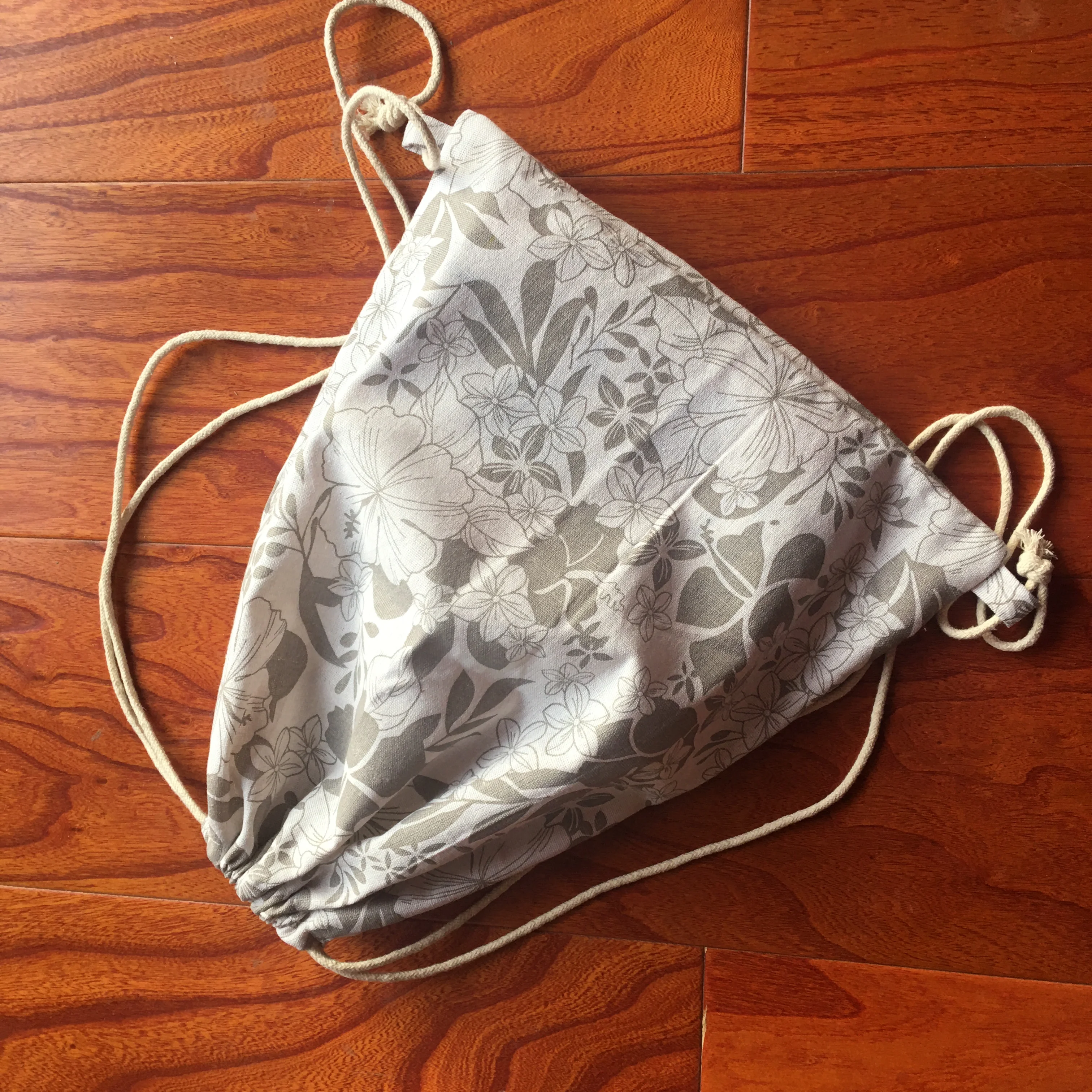 HMS 1pc Cotton Linen Eco Drawstring Student Book Shoes Gift Organised Bag Print Khaki Flower