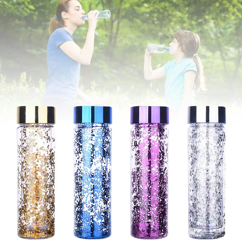 600ml Double-layer Insulation Cup Outdoor Water Bottle With Sequins Thermos Bottle Flasks Insulation Cup Vacuum Mug Thermo Cup