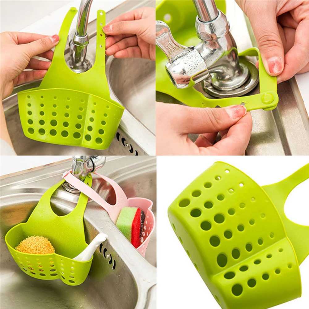

Cheap!High quality Kitchen Storage Baskets Kitchen Sink Sponge Storage Hanging Basket Adjustable Snap Button Type PE Basket
