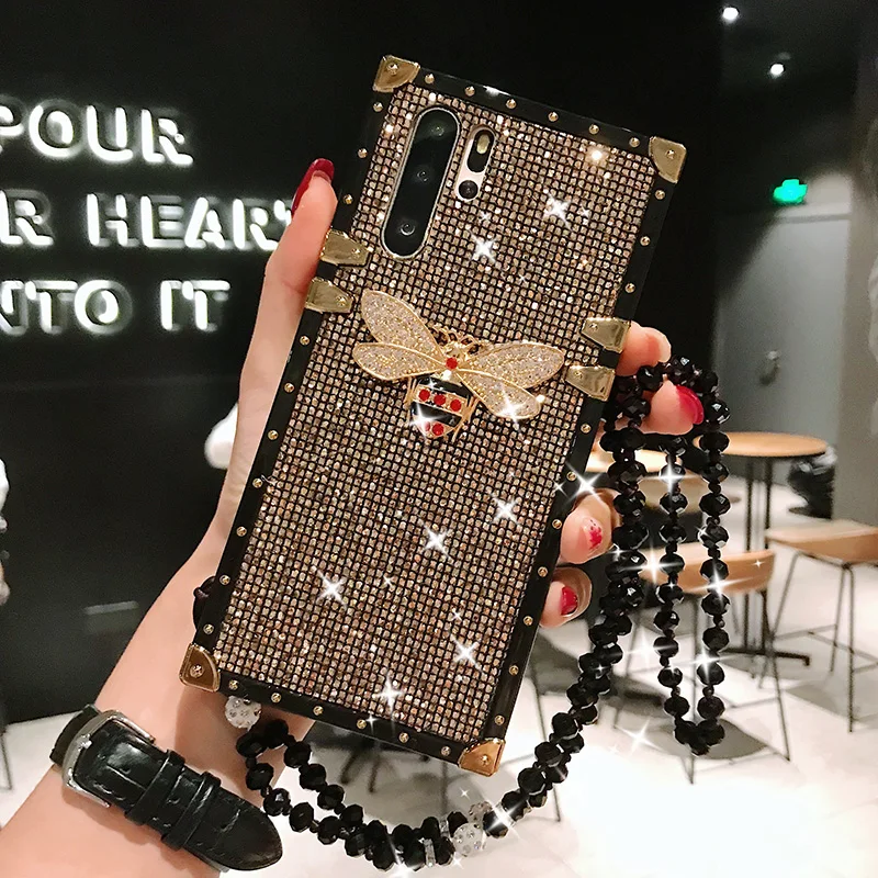 Модный Роскошный чехол для телефона huawei Honor 20 Pro 10 8X 20i, задняя крышка с заклепками и квадратными блестящими градиентами, чехол с ремешком