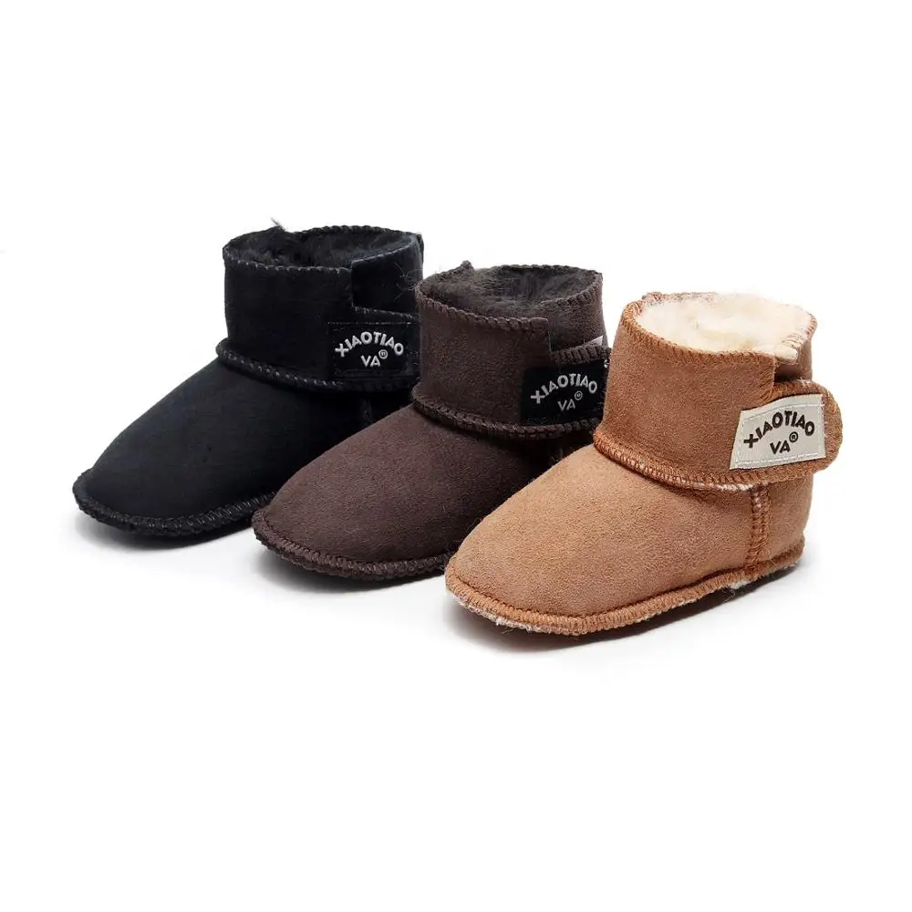 Зимние сапоги для детей, сохраняющие тепло, натуральный мех, шерсть, для новорожденных, для мальчиков и девочек, натуральная кожа, овчина, детские сапоги