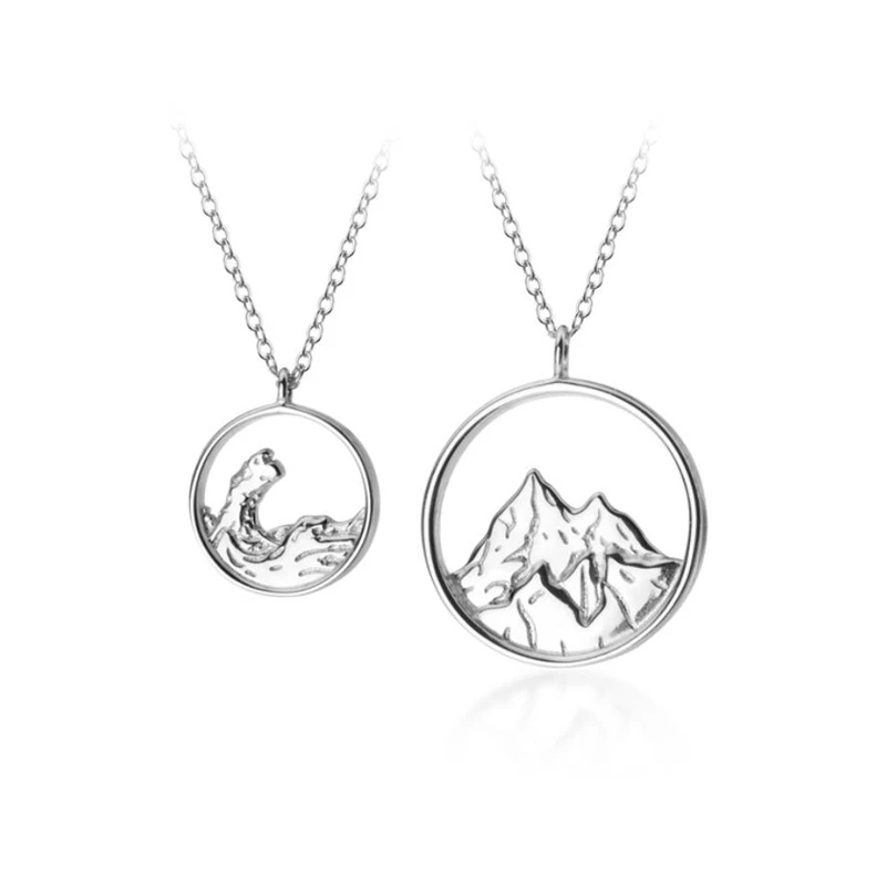 Couple Romantic Sweet Gift Ocean Mountain Vows Silver Color Necklace For Women Fashion Jewelry Party Birthday Gift