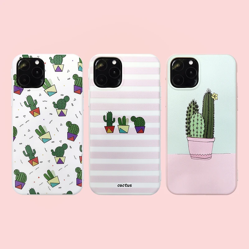 

Candy Color Leaf Print Cactus Case For iPhone XS 11 Pro Max XR 6 s 7 8 Plus X Elegant Flower Leaf Soft Rubber Silicon Back Cover