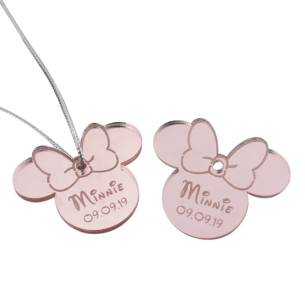font 2 Gold Pink 20 шт. персонализированное гравированное зеркало Минни Маус надписи имя карты метки ребенок душ украшения для вечеринки, дня рождения 4 см - Цвет: font 2 Gold Pink