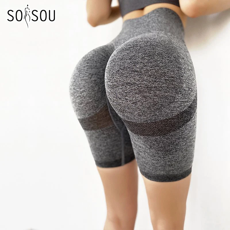 SOISOU Nylon Shorts Gym Yoga Pants Leggings Women Sport Cycling Shorts Fitness High Waist Push Up Womens Clothing 10 Colors