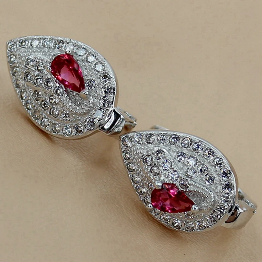 Fleure Esme Charms Shinning christmas Wedding Earrings For Women Men gifts dropshipping Red Cubic Zirconia Rhodium Plated R3120