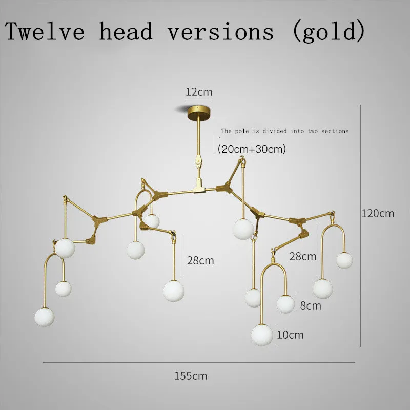 Золотая люстра для кухни, бара, столовой, светодиодная Люстра для салона, с изображением паука, молекула, стеклянный шар, ветка дерева, люстра, лампа, светильники - Цвет абажура: Glod Twelve-head
