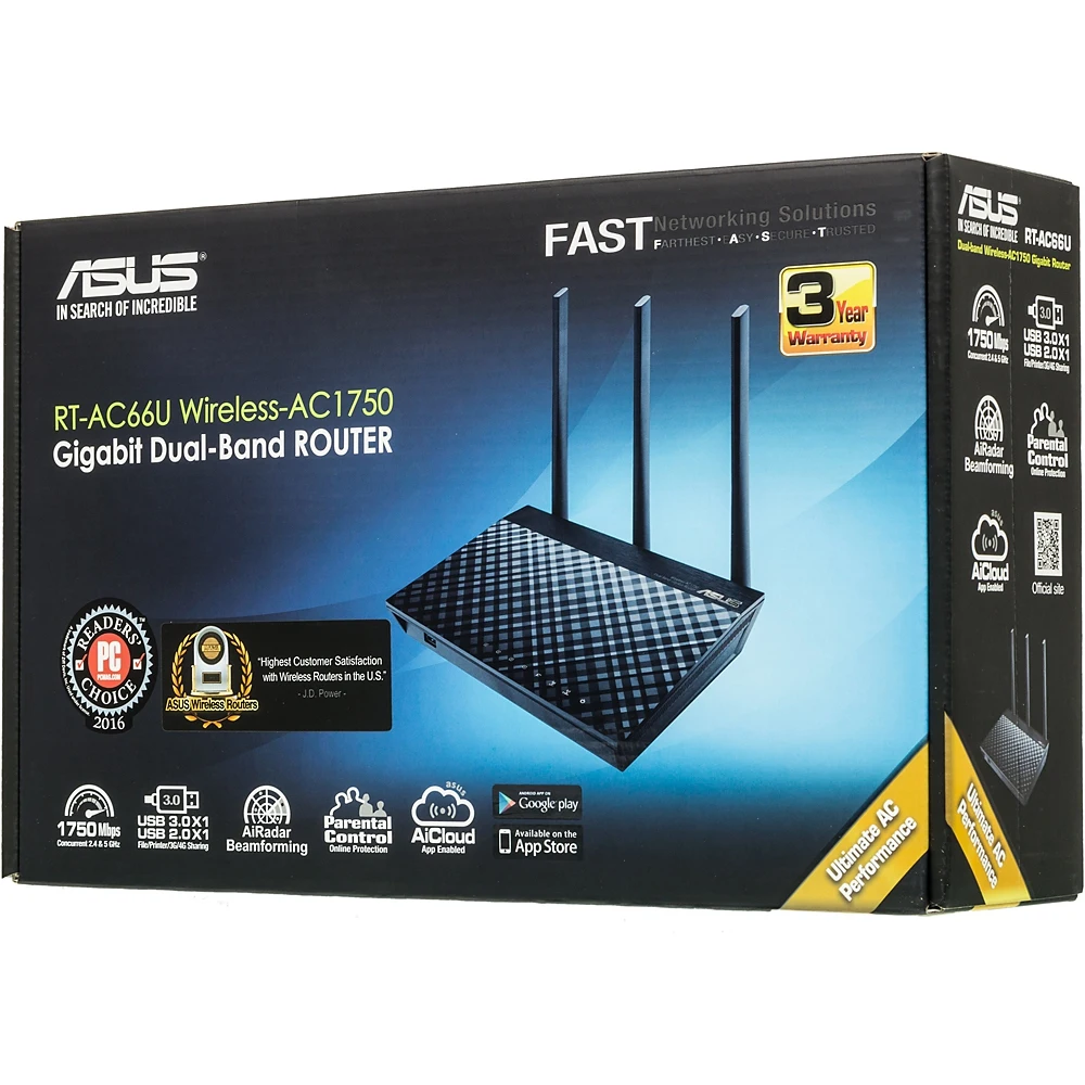 Роутер беспроводной Asus RT-AC66U AC1750 10/100/1000BASE-TX/4G ready черный
