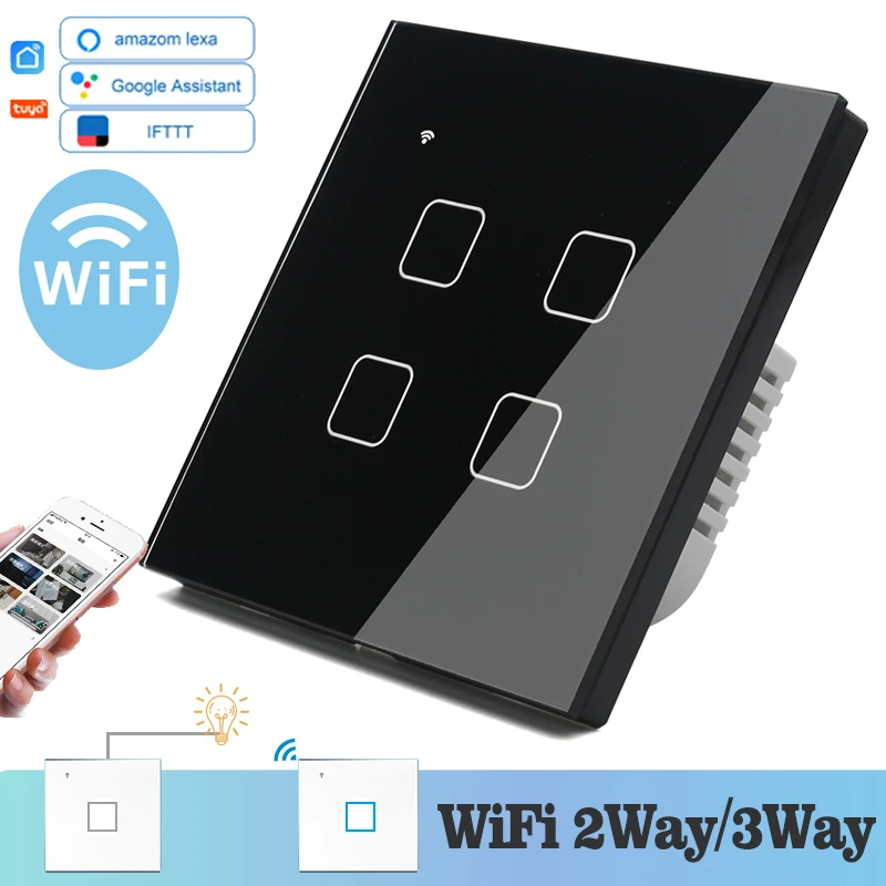Wifi Touch Light Wall Switch Black Glass Blue Led Universal Smart Home