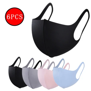 

6Pcs Washable Earloop Face Breathing Mask Cycling Anti Dust Environmental Mouth Mask Respirator Fashion Black Mask