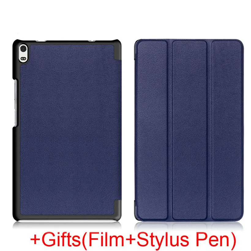 Slim Magnetic Folding Case Cover for Lenovo Tab4 tab 4 8 plus tb-8704X TB-8704F/N Tablet Protective Cover+Film+Stylus Pen - Цвет: Dark Blue