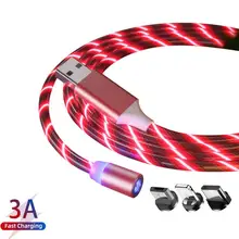 

Magnetic Flow 3 in 1 Luminous Micro USB Type C 3A Fast Charging Cable Data Cord for Iphone Android USBC For Huawei Xiaomi