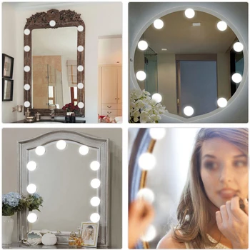 

Led Vanity Mirror Lights For Makeup 5V Lighted Makeup Wall Lamp 10 Bulbs Stepless Dimmable Vanity Light Bulb Dressing For Table