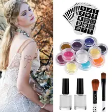 1 комплект мерцающий блеск 20 цветов порошок хна тату набор Временная красота Искусство трафарет для макияжа кисть клей алмаз Farbe краска для тела