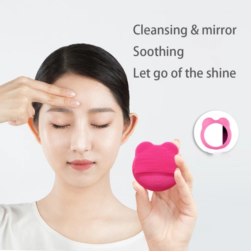 Электрическая силиконовая Очищающая щетка для лица, ультразвуковая вибрация, глубокий очиститель пор, мягкая щетка для мытья лица с зеркалом, устройство для красоты