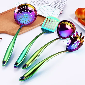 

Promotion! Kitchen Tool Set of 4 Cooking Rainbow Cookware Restaurant Kitchenware Set Stainless Steel Shiny Kitchenware