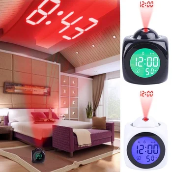 

Led Projection Display Time Digital Alarm Clock Voice Prompt Thermometer Snooze Function Night Light Clock Gifts for Children