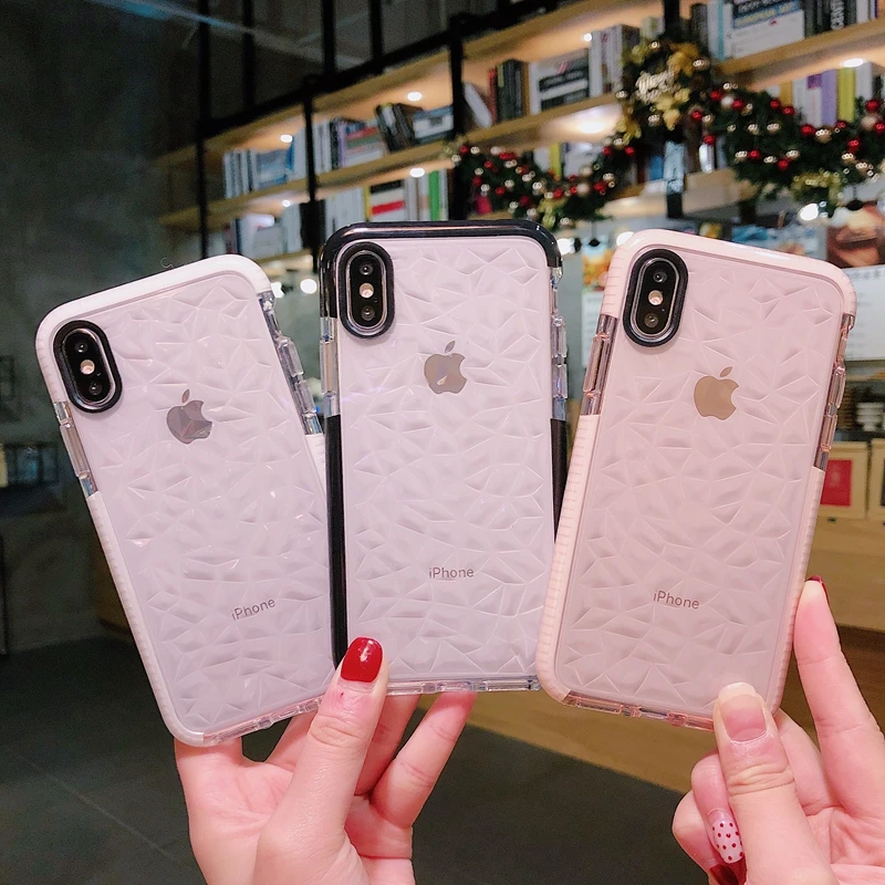 Роскошный прозрачный чехол с алмазной текстурой для iPhone 11 Pro 12Pro MAX 7 8 6 6S Plus X XR XS 12