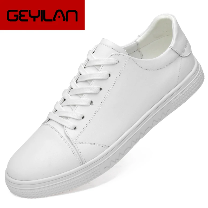 

Simple White Shoes Men genuine leather shoes outdoor fashion Casual Shoes Breathable Classic lace up flats Men 2019 New