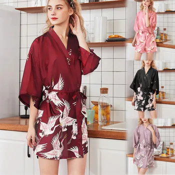 

Summer Women Satin Lace Sleepwear Bathrobe Pyjama Nightgown Nightdress Sleepwear New Fashion High Waist Print Mini Sleep Dress