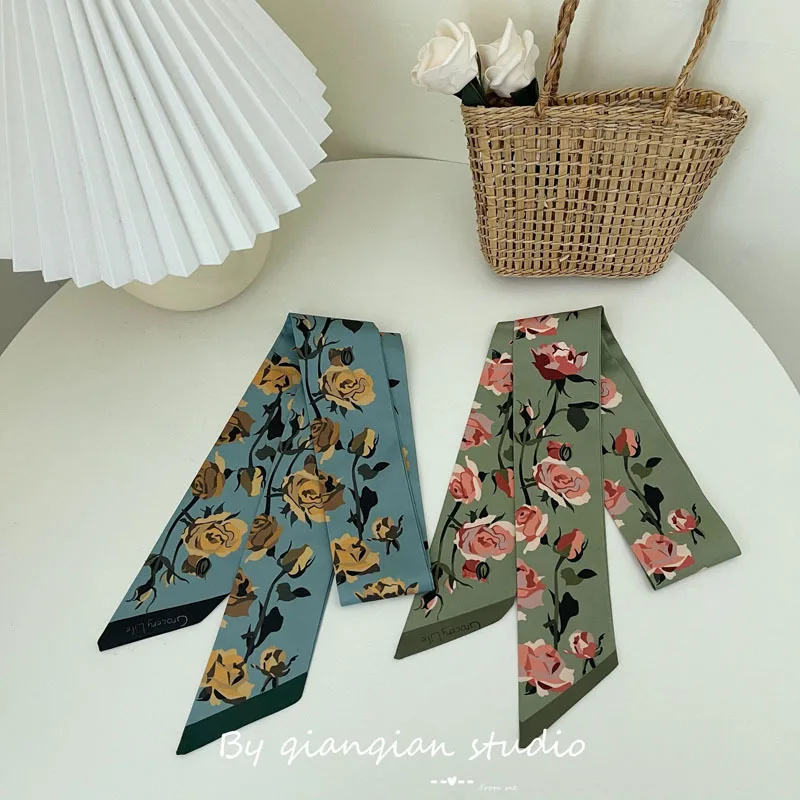 2021 Print Small Scarf Women Riband Handle Bags Scarf Narrow Long Wrist