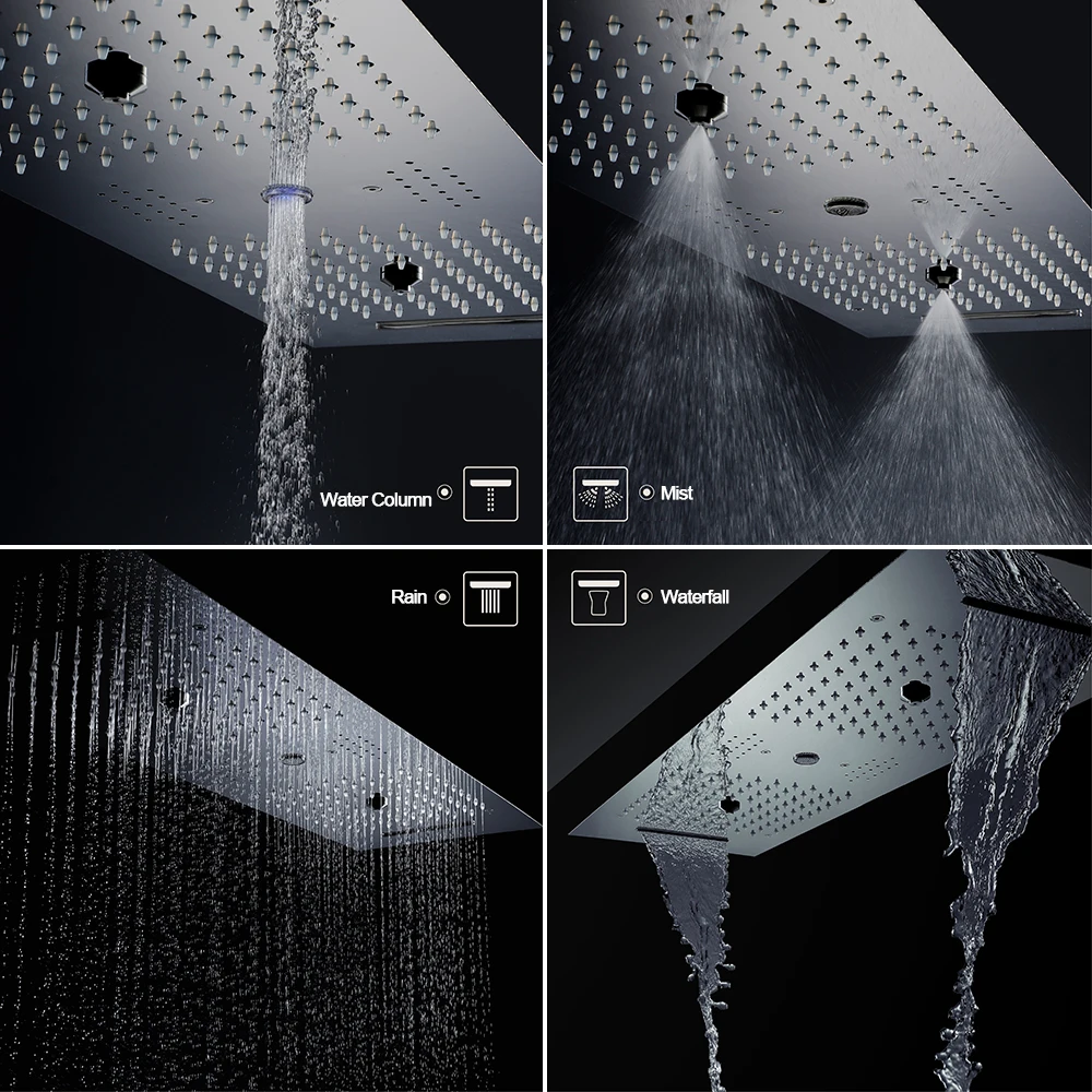 Luxurious Large 900&times;300mm Rain Shower Panel 6 Functions Shower System Thermostatic Bathroom Faucet Bath Tap LED Music Showerhead