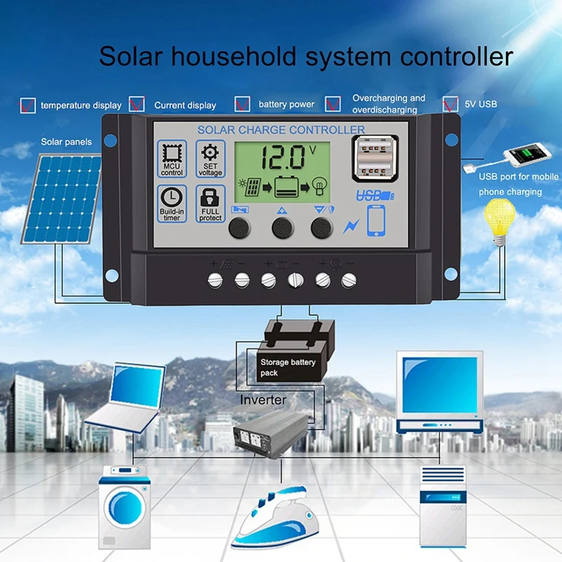 Черные 18V20W солнечные панели+ 12 V/24 V Солнечный контроллер с интерфейсом USB