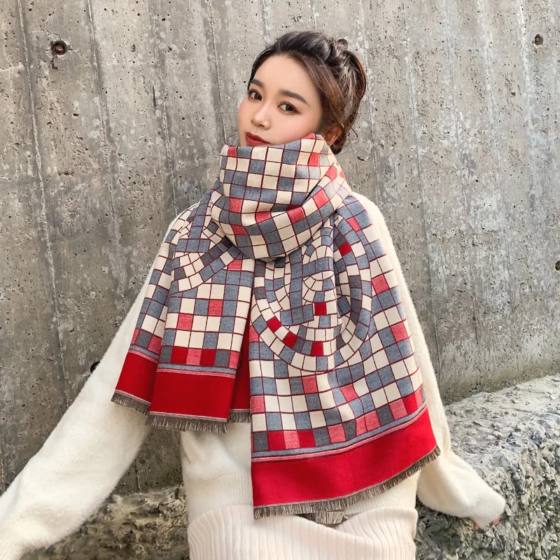 

2020 Korean color Plaid cashmere scarf for female winter students