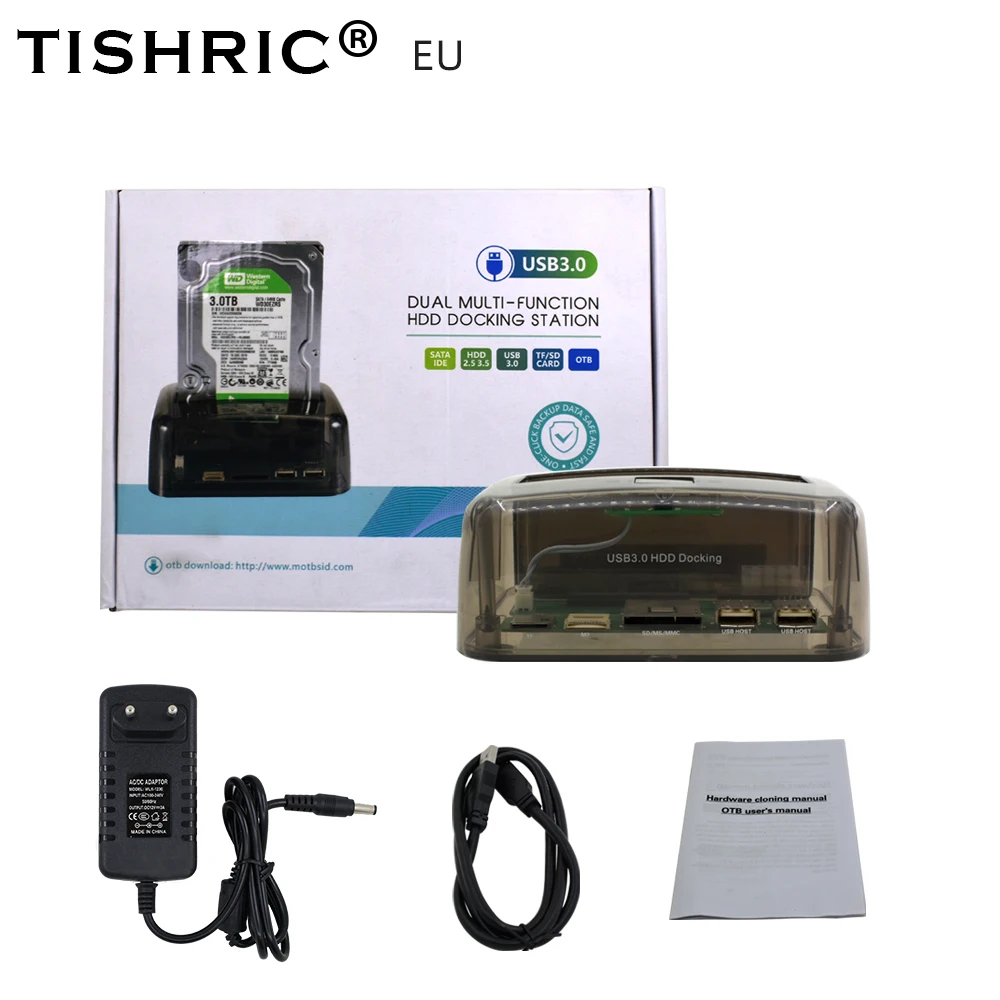 EU TISHRIC все в одном внешнем SATA IDE Dual HD/HDD док-станция USB 2,0 eSATA 2,5/3,5 Жесткий диск/дисковый ридер/корпус/коробка для hp - Цвет: EU