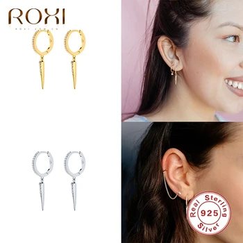 

ROXI Round Drop Rivets Zircon Stone Hoop Earrings for Women Girls Wedding Earrings Cartilage 925 Sterling Silver Pendientes