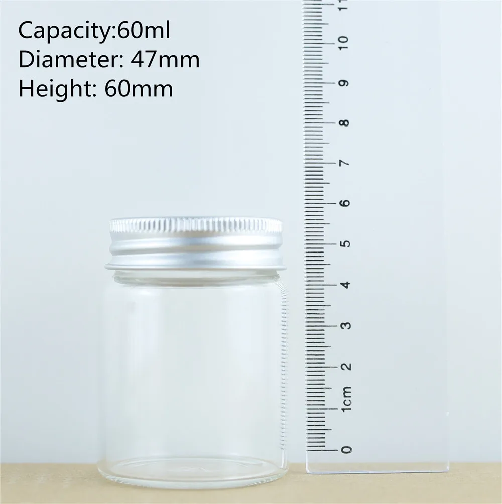 12PCSlot 47mm Diameter Transparent Glass Bottles Silver Screw Cap Cute Jar Vials DIY Craft Container 50ml60ml80ml100ml130ml (19)