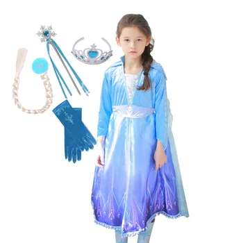 

Fancy Snow Queen Elsa Costume Girls Princess Party Dress Children Halloween Elza Cosplay Outfit with Crown Wand Gloves Hair Clip