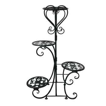 

4 Tiers Wrought Iron Plant Stand Flower Pot Holder with Circle Tray for Home Decor - Black