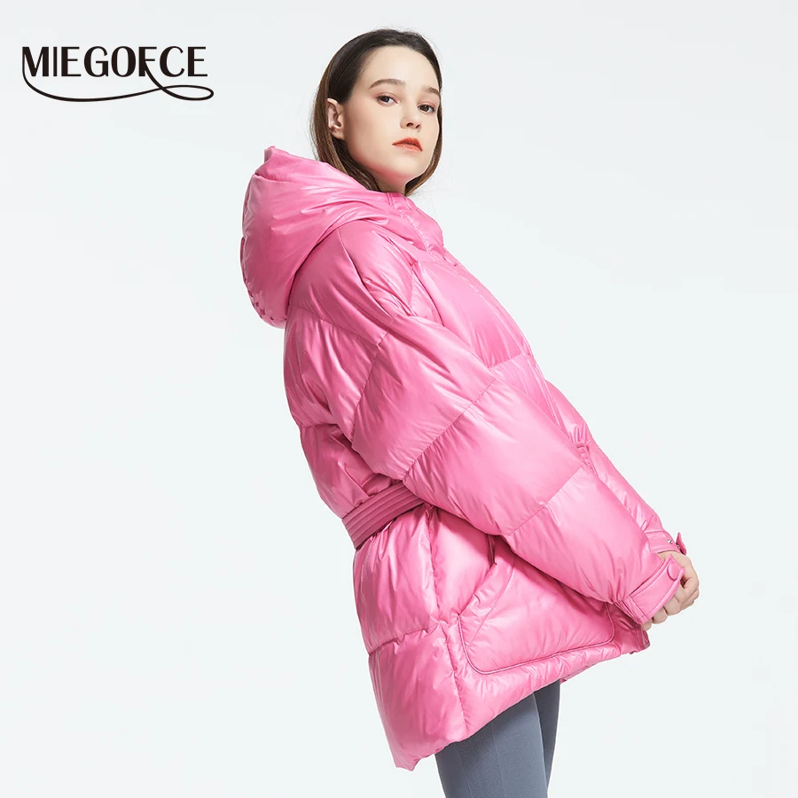 Meilleur MIEGOFCE 2019 nouveau hiver veste femme de haute qualité couleurs vives isolé bouffant manteau col capuche Parka coupe ample avec ceinture