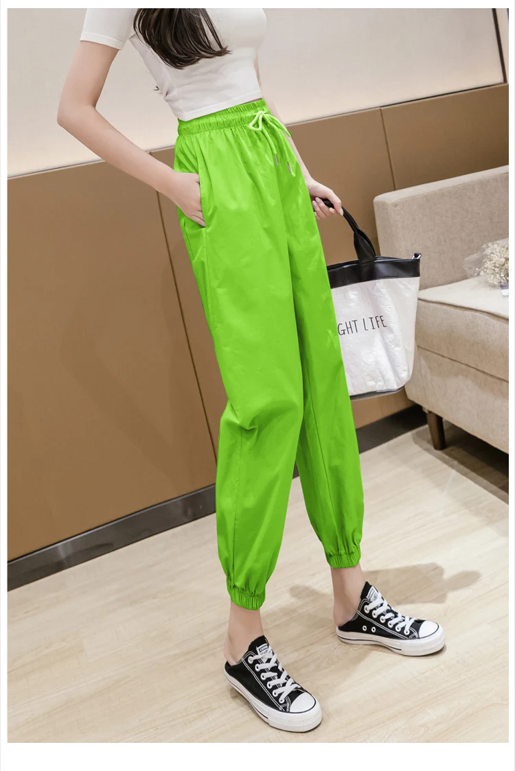 Jielur Trousers Women Solid Color Elastic Waist Candy Color Autumn Pants New Chic Sweatpants Pantalon Femme Roupas Slim Pants