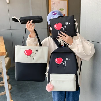 

Women Nylon Backpack Children Korea Shoulder Bag Cute Satchel Schoolbag For Girls Mochila Escolar 2020 4PCS/SET Kids School Bags