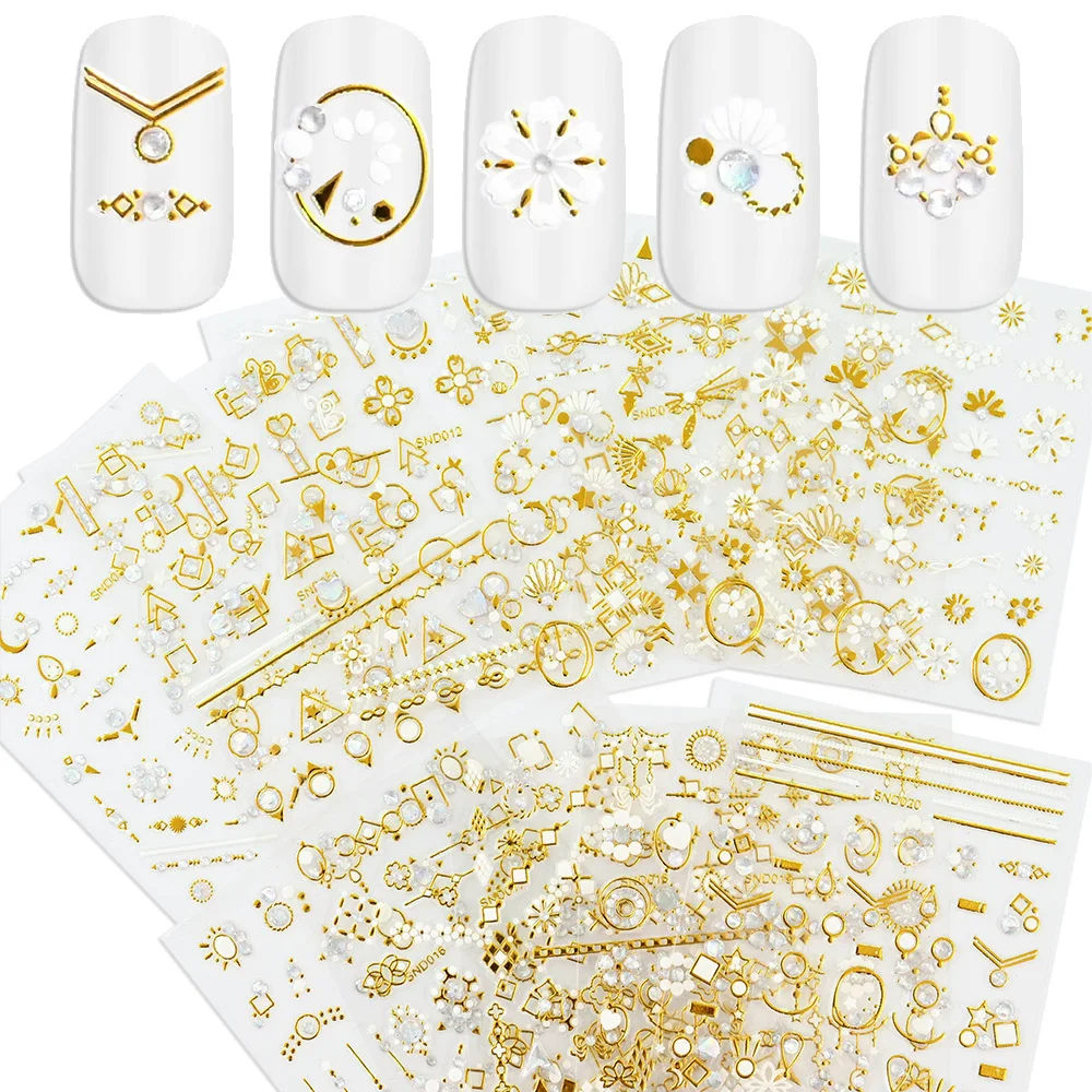 

24Sheets/Types Gold Nail Stickers Self-adhensive Sticker Decal 3D Mixed Geometry/Constellations/Moon DIY Stickers Foils For Nail