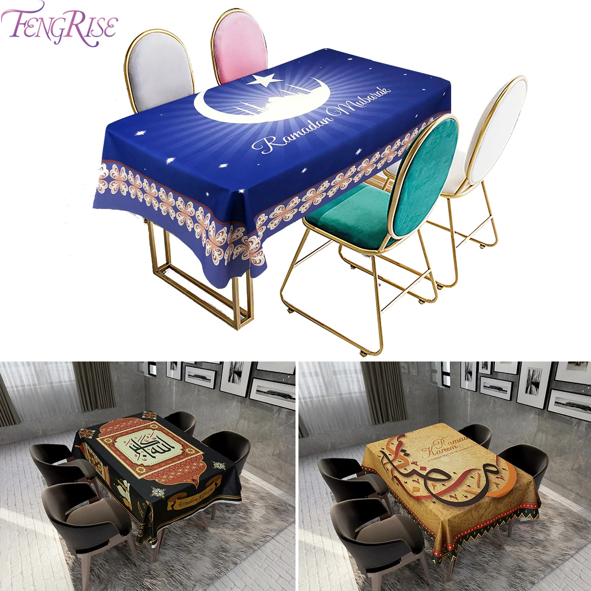 

Islamic Muslim Eid Mubarak Moon Print Waterproof Tablecloth Ramadan Decorations For Home Ramadan Kareem Happy Eid Table Cover