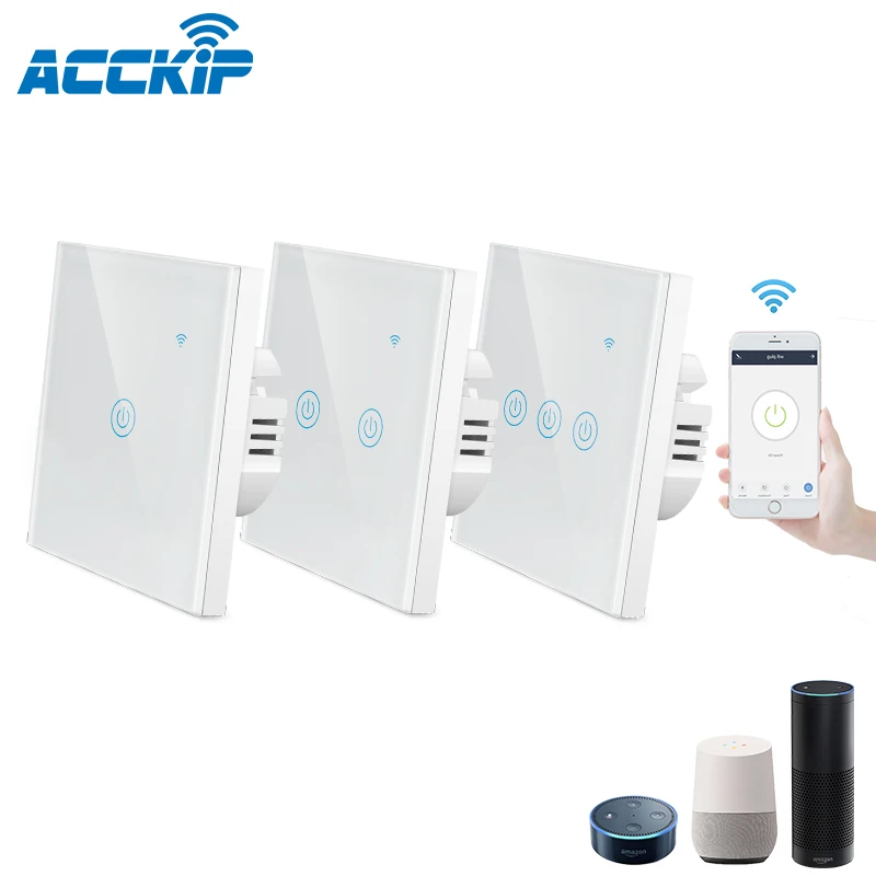 ACCKIP Wi-Fi настенный сенсорный Переключатель ЕС 1/2/3 приложение Tuya и приложение Smart Life дистанционного Управление работает с Alexa Google Home