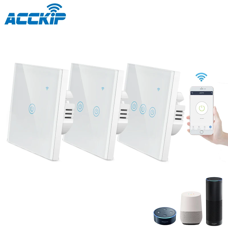 

ACCKIP Wifi Wall Touch Switch EU 1/2/3 Gang Tuya APP and Smart Life APP Remote Control Works With Alexa Google Home